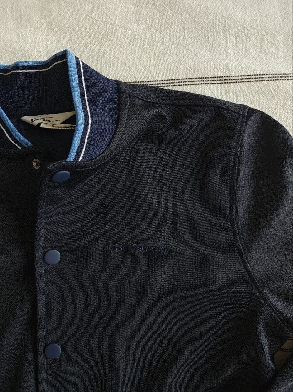 Ben Sherman Navy Bomber Jacket with Light Blue Trim Sz Small - Picture 2 of 4